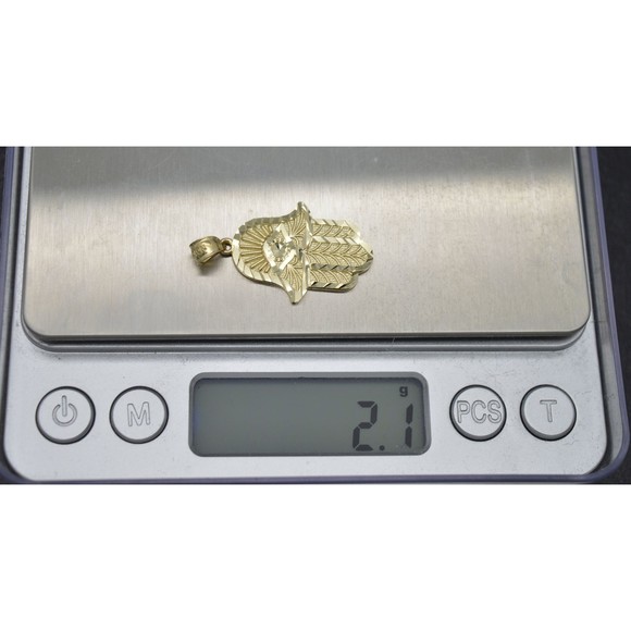 Real 10K Solid Yellow Gold Shiny Hamsa Hand Lucky Jewish Filigree Pendant 2.1gr - Picture 6 of 7
